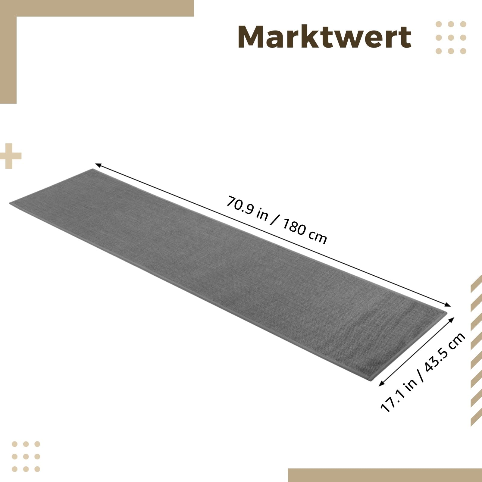 Varku küchenteppich waschbar rutschfest 43,5 x 180 cm, Leinen Küchenmatte, Läufer Flur, gewebter Stil, weich, langlebig, leicht zu reinigende Bodenmatte für Küche, Waschküche, Dunkelgrau