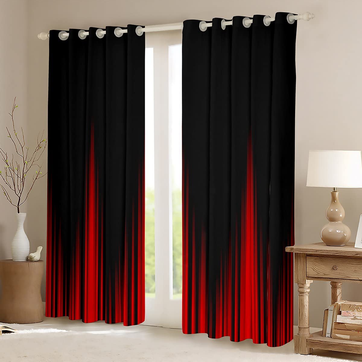 Homemissing Red and Black Blackout Curtains Geometric Abstract Ombre Window Curtains Gradient Dark Simple Style Darkening Dreapes Modern Abstract Art Window Treatments W66*L72 - Image 2