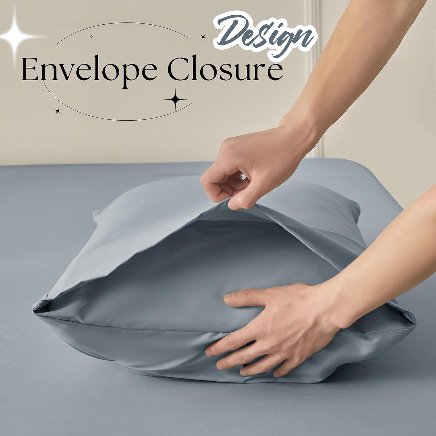 VACVELT 2pc Light Gray Pintuck Pillow Shams King, Envelope Closure image 5