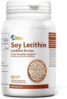ALLBE Soy Lecithin Softgels, 500mg Lecithin with 4mg Beta-Carotene and 50IU Vitamin E Supplement, Pack of 60 Antioxidant & Liver Function Support Capsules, Serving Size: 1 Softgel, 30 Days Supply