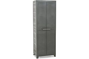 Heavy Duty Adjustable 4 Shelf Plastic Utility Cabinet with Lockable Doors