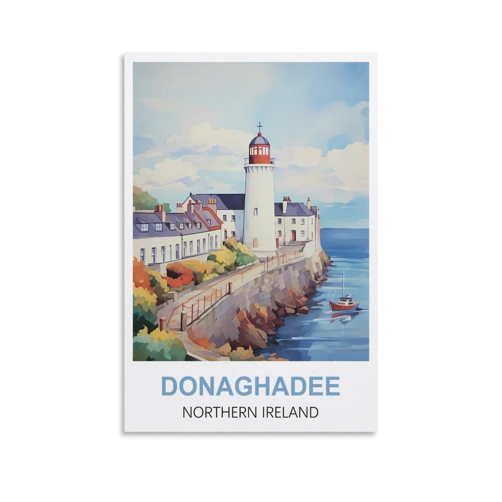 CTZIKWW Donaghadee Lighthouse Northern Ireland Vintage Travel Posters 08x12inch(20x30cm) Canvas Art Prints Picture Wall Art Painting