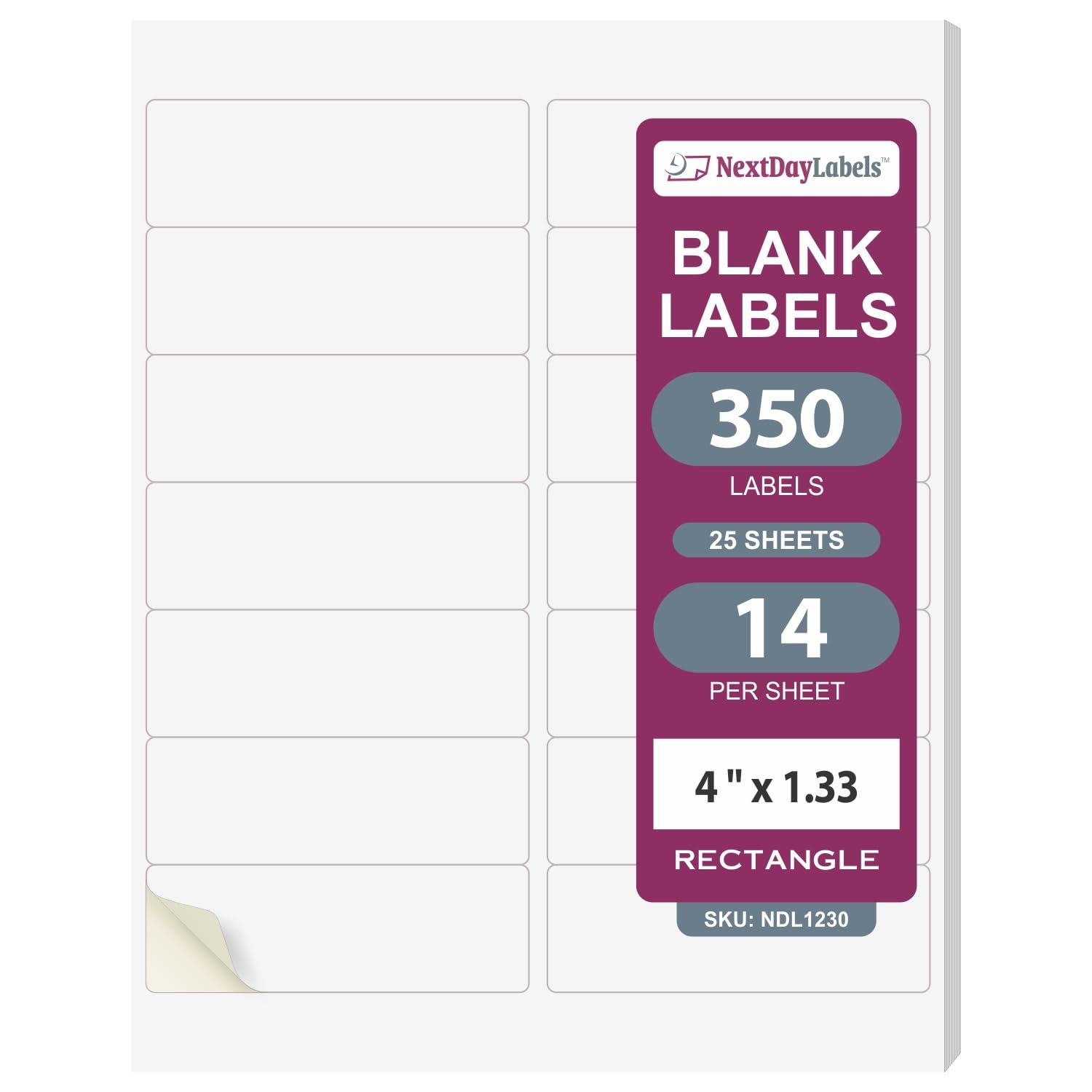 Next Day Labels - Laser/Ink Jet White (4" x 1-1/3" - 14 Per Page | 350 )