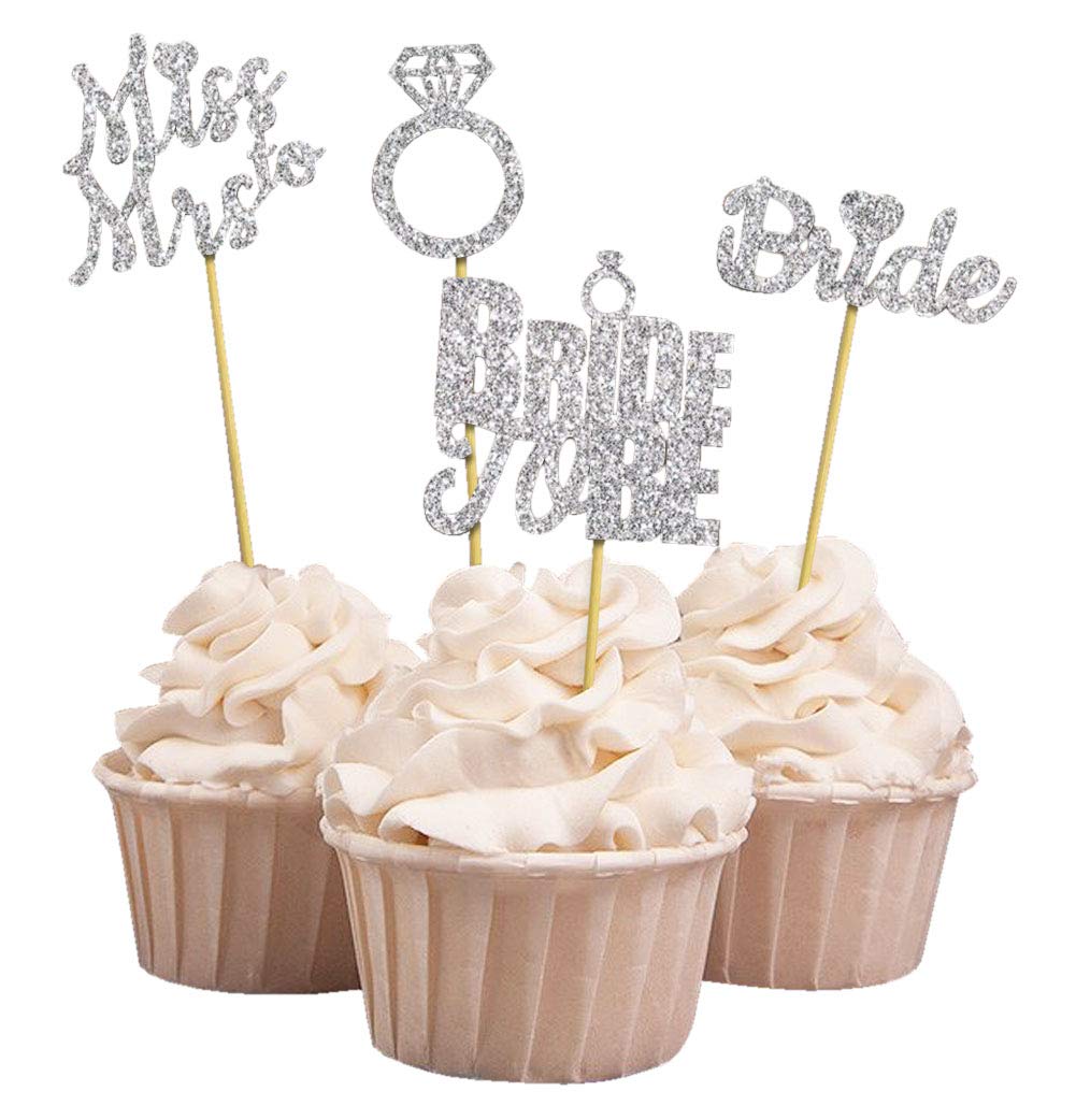Darling Souvenir, Bride to Be Cupcake Toppers, Bridal Shower Glitter Cupcake Toppers, Miss To Mrs Party Cake Dessert Decorations - Pack Of 20