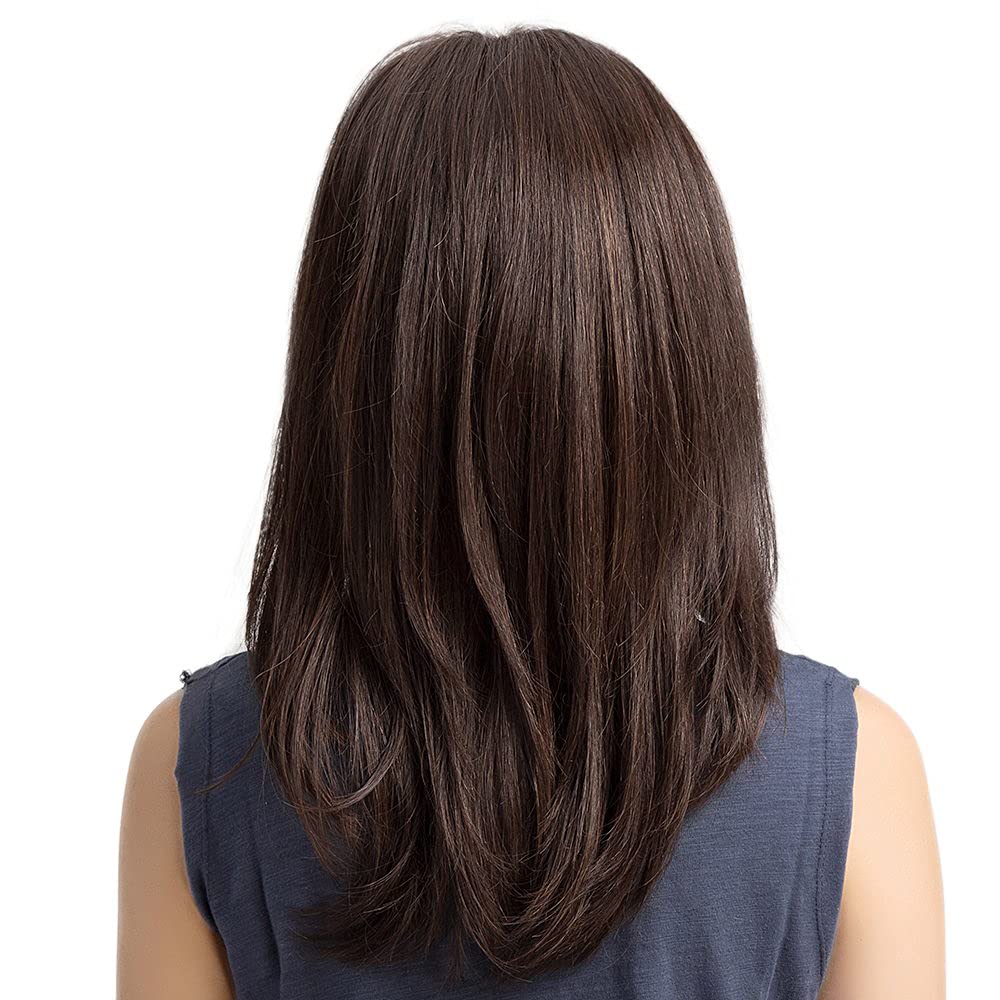 Peluca larga marrón para mujer, pelucas rizadas naturales de capas largas para mujeres blancas, longitud al hombro, peluca sintética resistente al calor para fiestas diarias 3