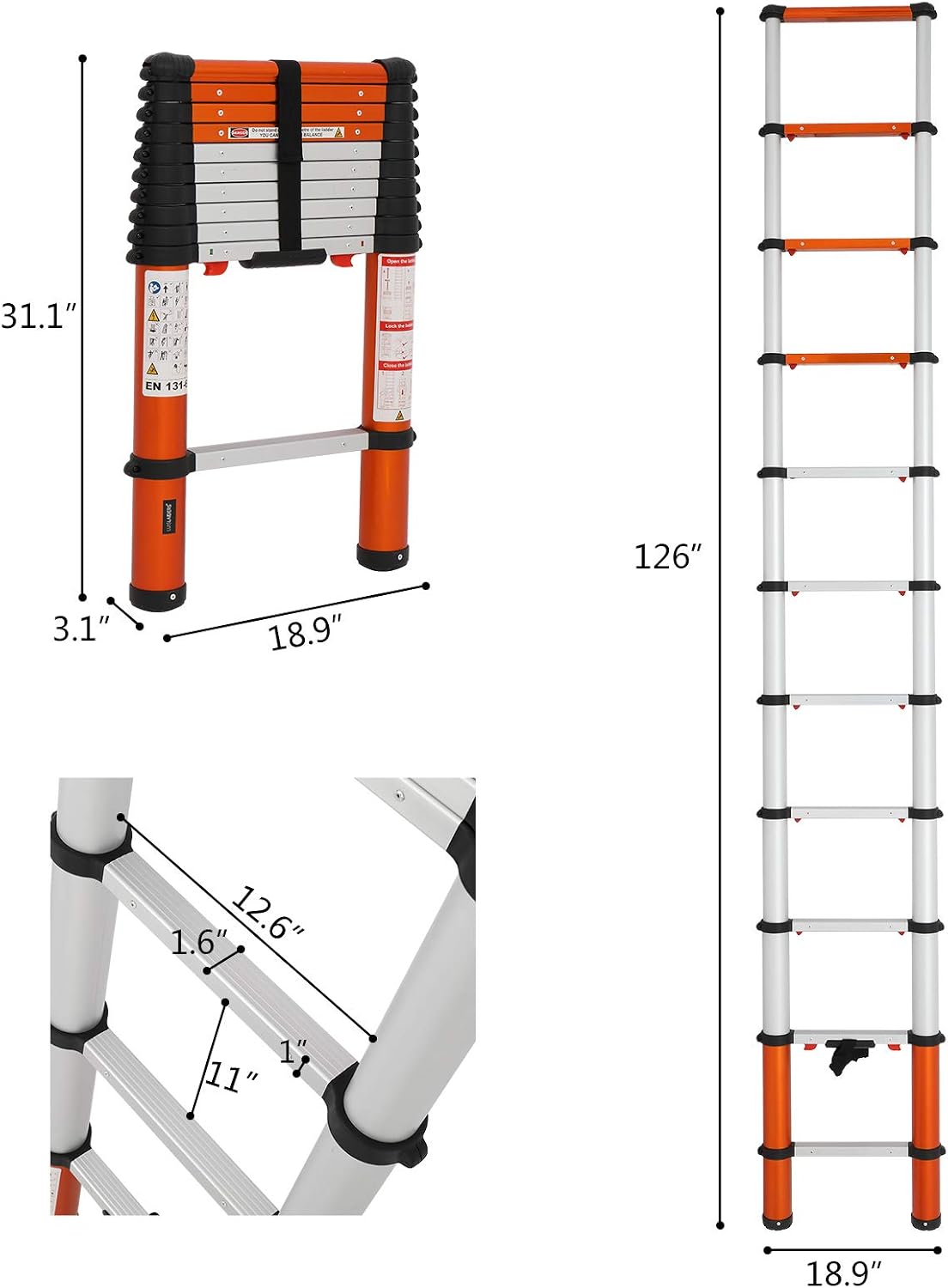 Get Special Price LUISLADDERS 10.5ft Telescoping Ladder Aluminum Telescopic Extension One-Button Retraction EN131 330 Pound Capacity Tall Multi Purpose Black Friday - 80% OFF LUISLADDERS 10.5ft Telescoping Ladder Aluminum Telescopic Extension One-Button Retraction EN131 330 Pound Capacity Tall Multi Purpose