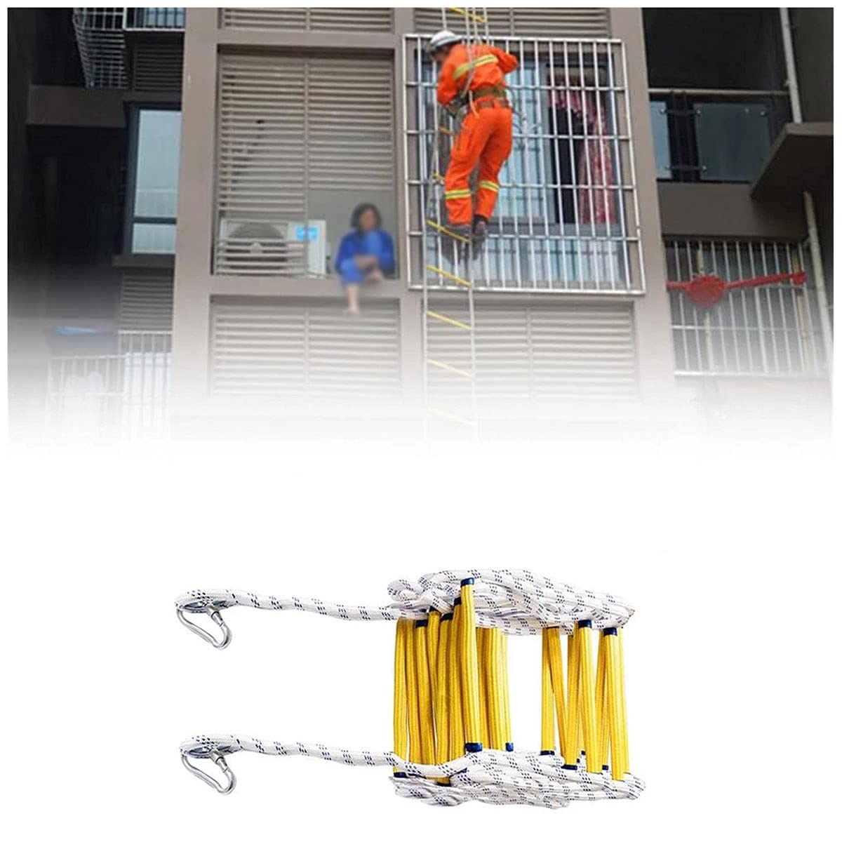 Genérico Escalera de Cuerda para Escape de Incendios de 2 a 6 Pisos, Escalera de Seguridad con Ganchos, Escalera de evacuación de Emergencia de Nailon para Uso Interior/Exterior (3 m)
