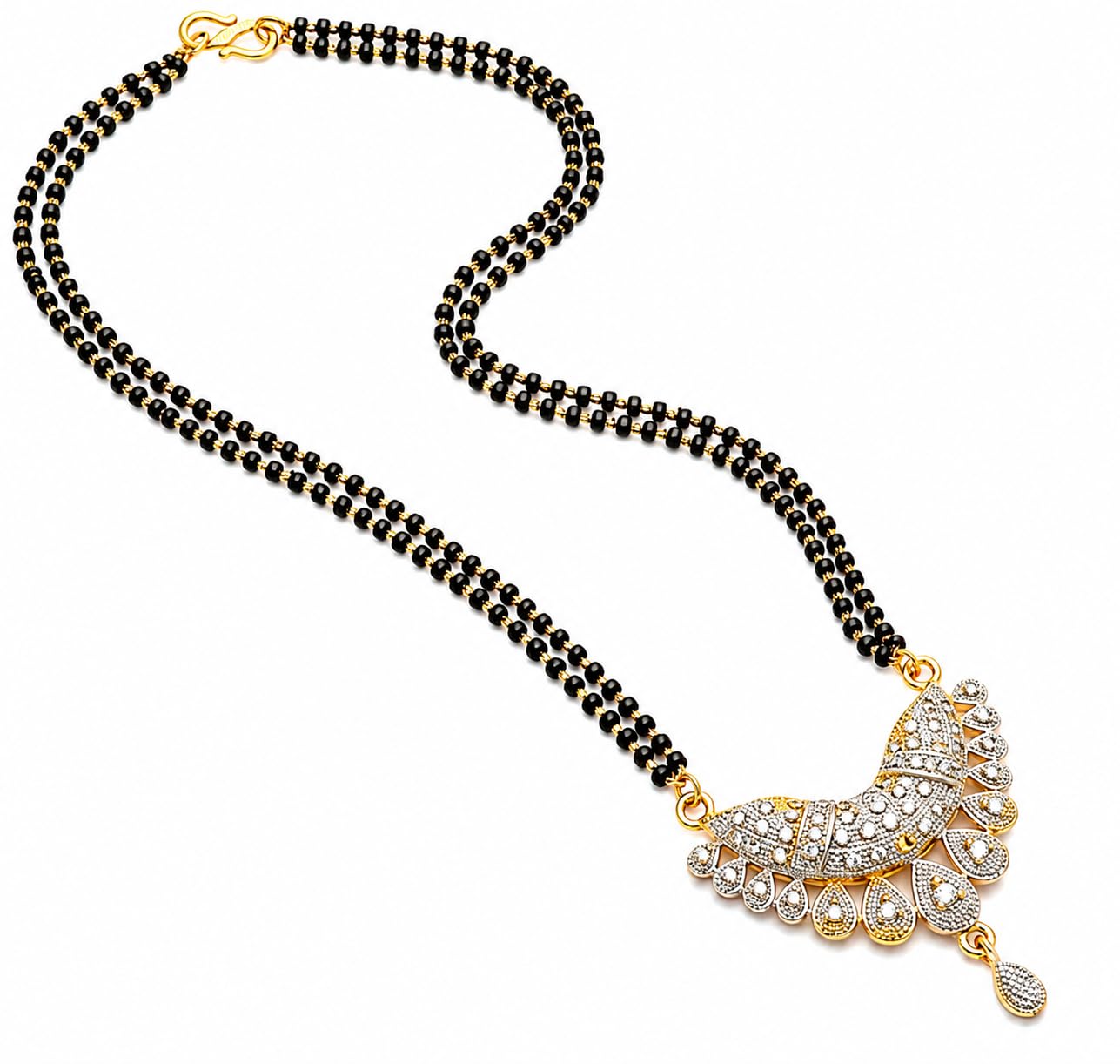 Artificial Black Beads Mangalsutra Necklace for Women with Ruby Red Stone & American Diamond Pendant | Traditional & Bridal Jewelry-image-49