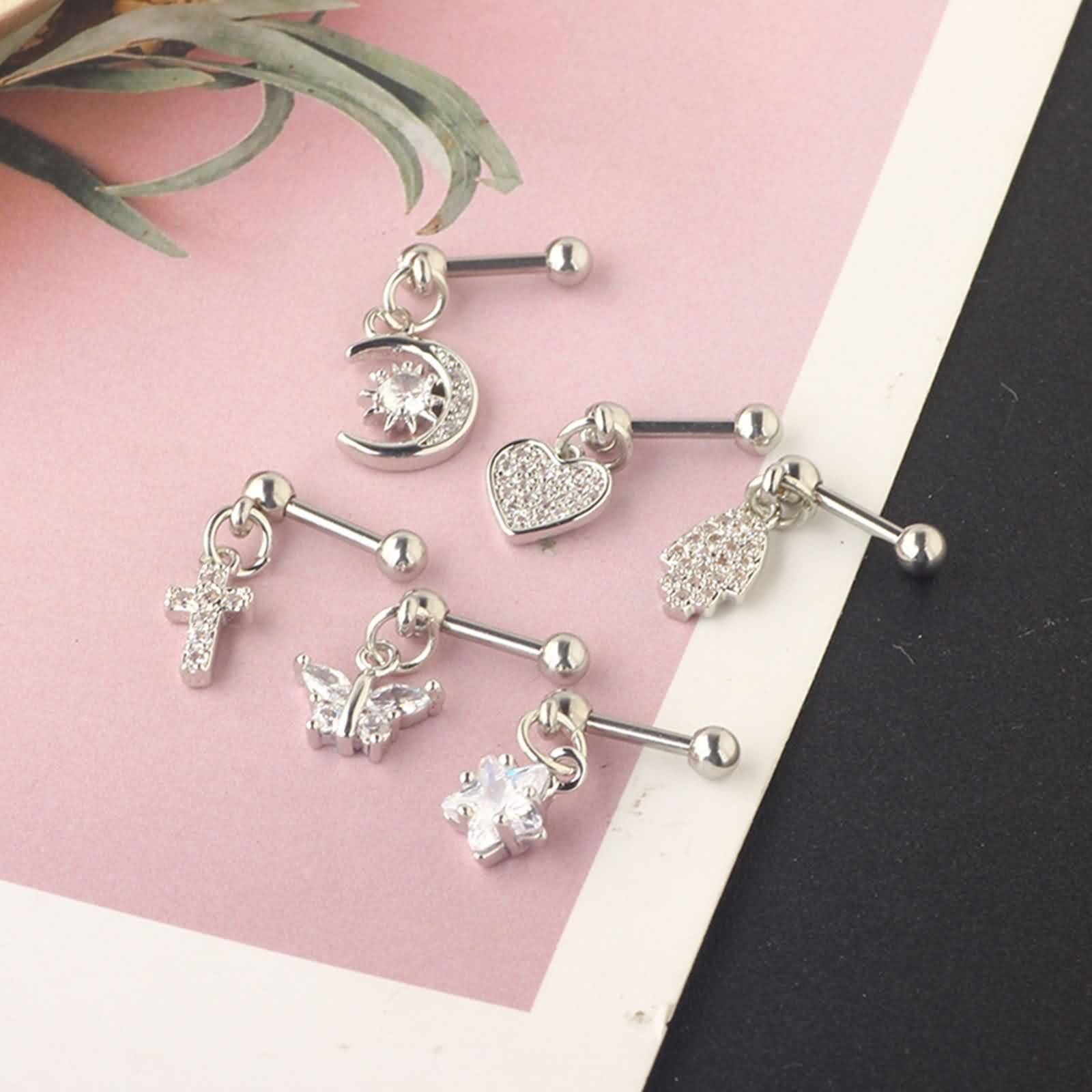 Pendientes de oro blanco para mujer, aretes colgantes para mujer en forma de luna con moissanita