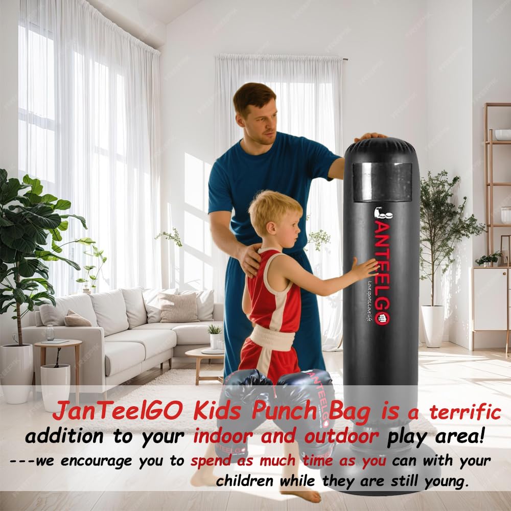 Sacco da Boxe da Terra con Guantoni da Boxe: JanTeelGO 150cm Sacco Box Bambino Allenamento Boxe - Punching Ball Bambini e Ragazze Età 3-12 per Praticare Karate, Taekwond