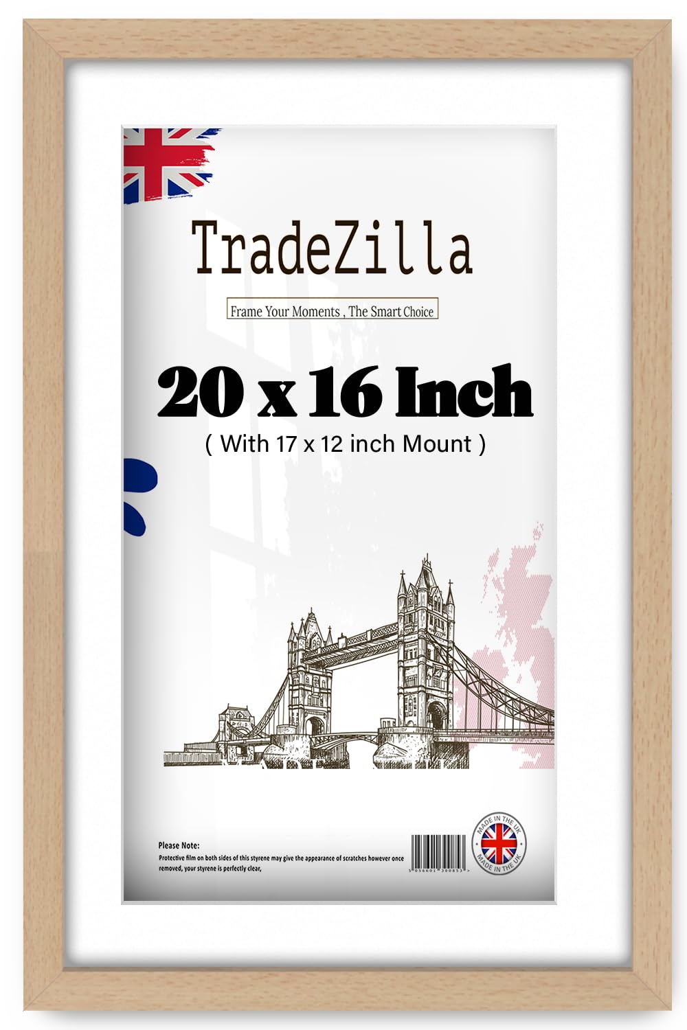Tradezilla Beech | Luxury Mdf Wood Frame (50.8 X 40.64 Cm) With 431.8 X 304.8 Mm White Mount Wall Hanging | 20" X 16" Certificate, Art Print, Picture Frame For Home Decor [ ]