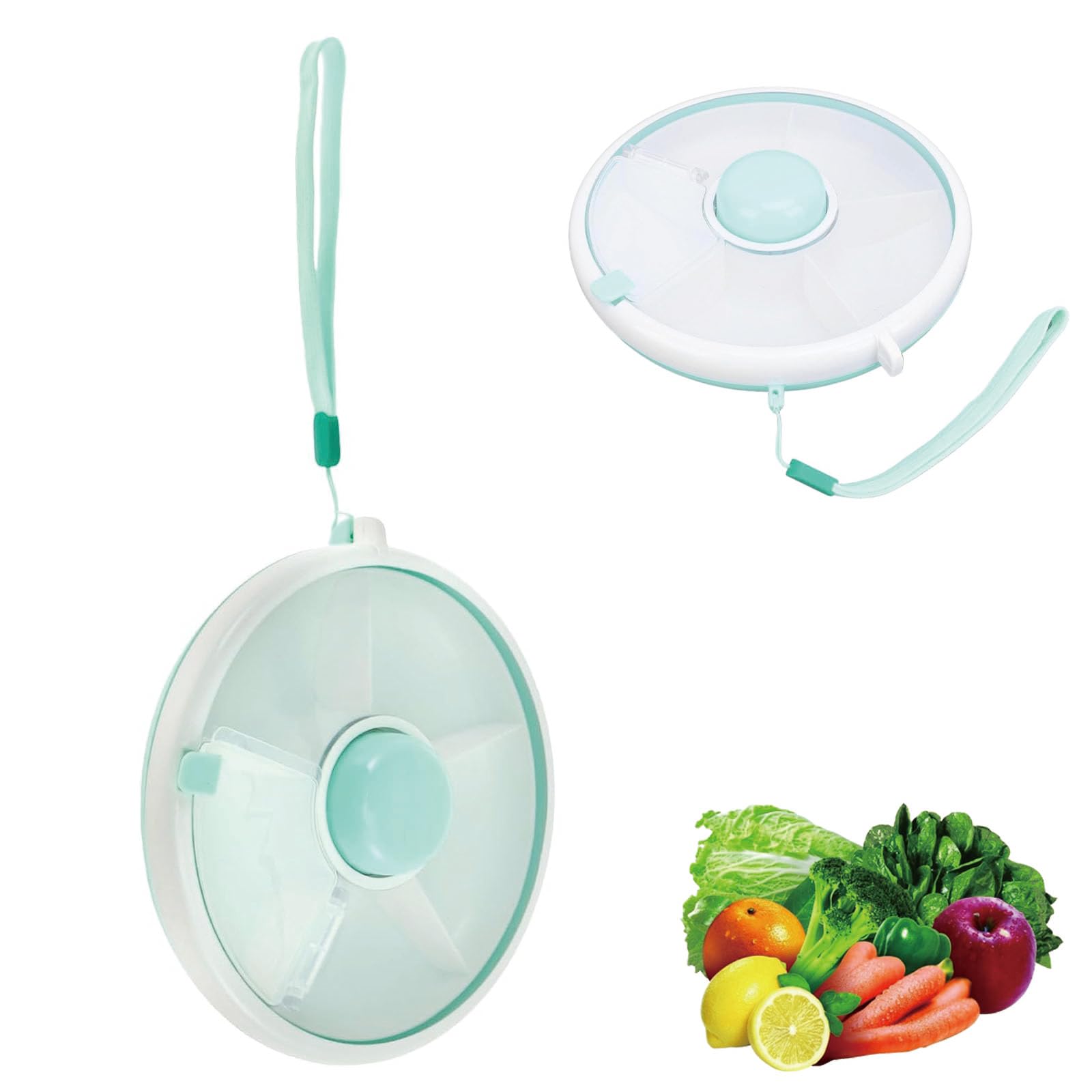 Toddler Snack box Kids Snack Spinner with 5 Compartments and Lid, 18CM Portable snack spinner Divided Round spinning snacks tray for Candy Nut Picnic Outdoor Travel (Green)-picture-14