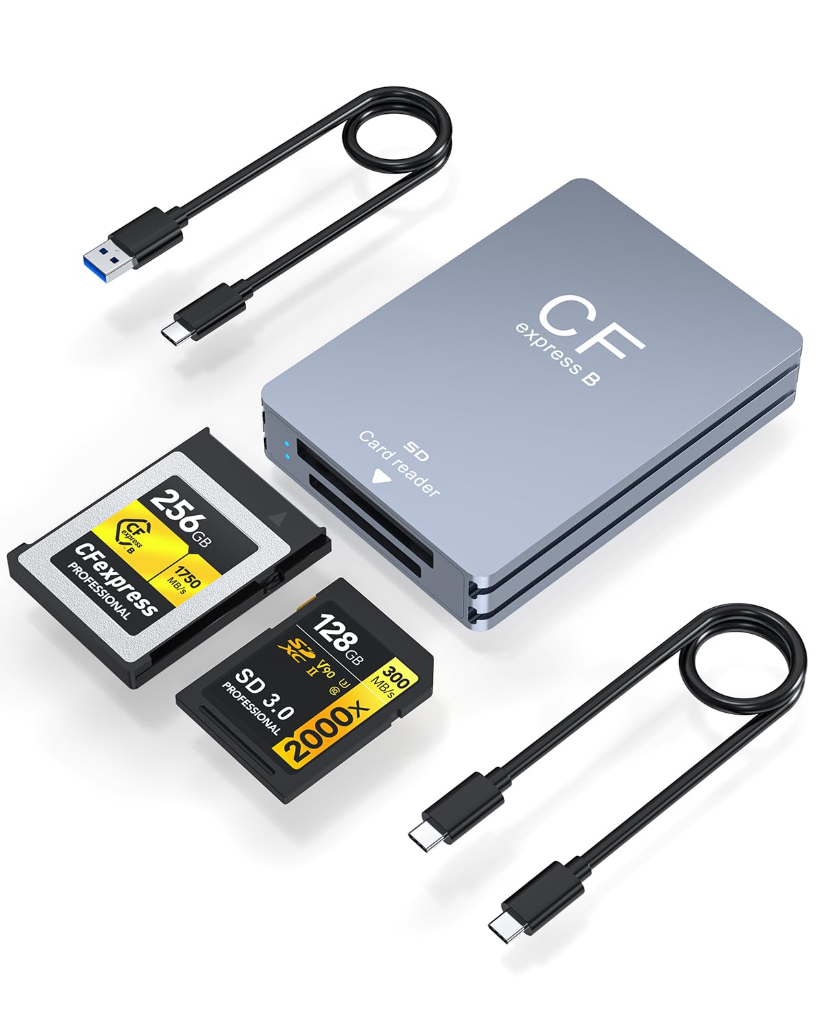 Lector de Tarjetas SD y CFexpress Tipo B 2 en 1 USB-C y USB-A, 10 Gbps USB 3.2 Gen2 Adaptador Lector de Tarjetas de Memoria CFexpress Tipo B Compatible con Windows/Mac/Linux/Android, Gris