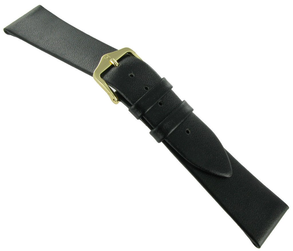 20mm Hirsch Italocalf Black Genuine Calfskin Leather Flat Watch Band Long