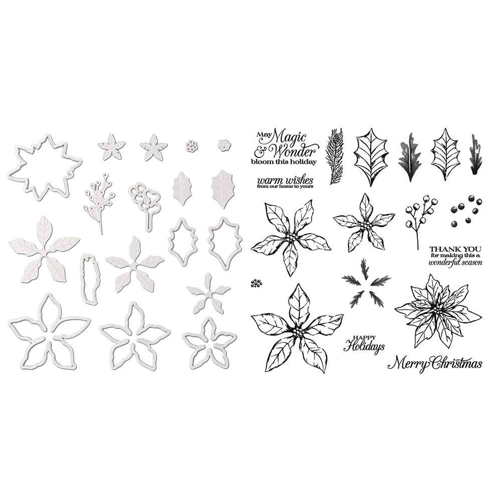 Flower Leaves Letters Stamps and Die Set for Card Making, Metal Cutting Dies Stencils for DIY Paper Art Craft, Scrapbooking, Photo Album, New Year Clear Stamps and Cutting Dies