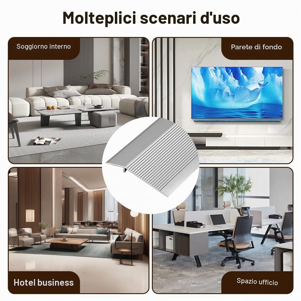 Soglia di Dislivello Pavimento 90 cm, 10-35 mm Alluminio Profilo di Transizione Pavimento per laminato, piastrelle, PVC e parquet
