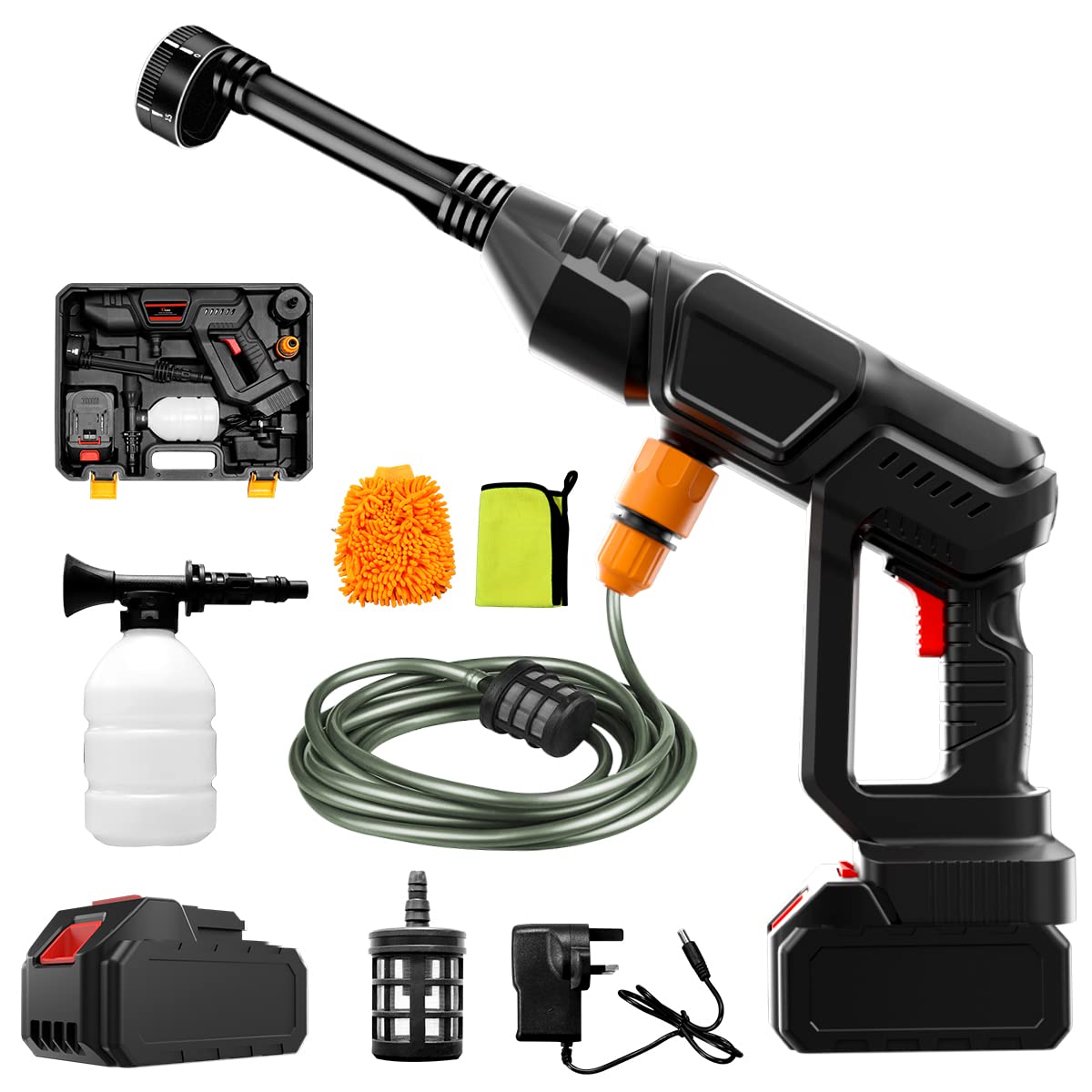 Vanseno Cordless Pressure Washer Gun,1200Pa(1.2Mpa) Portable Cleaner,6-in-1 and 0-180°Adjustable Nozzle, Cleaner for Car, Fence, Floor Cleaning & Watering