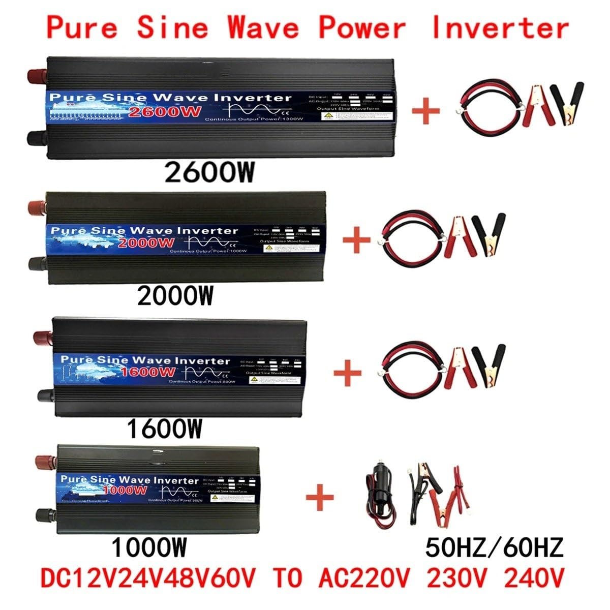 Inverter Onda Pura Inverter A Onda Sinusoidale Pura 1600W 2000W 1000W DC 12V / 24V AC 110V 220V 50Hz 60Hz Potenza Convertitore Domestica Energia Solare Convertitore(12V,110V-60Hz,2600W)