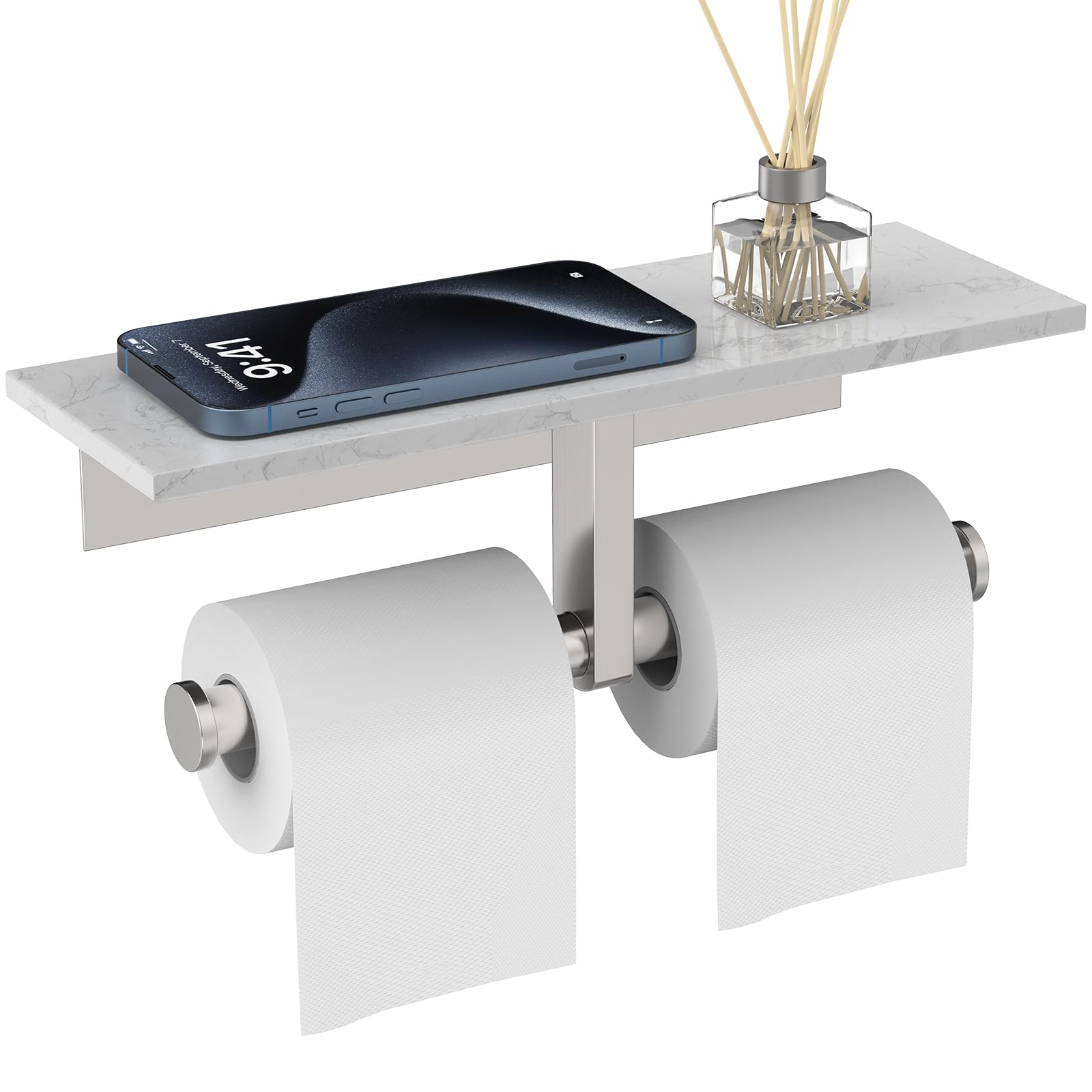 Brushed Nickel Marble Toilet Paper Holder with Shelf Wall Mount — Amazon image 13