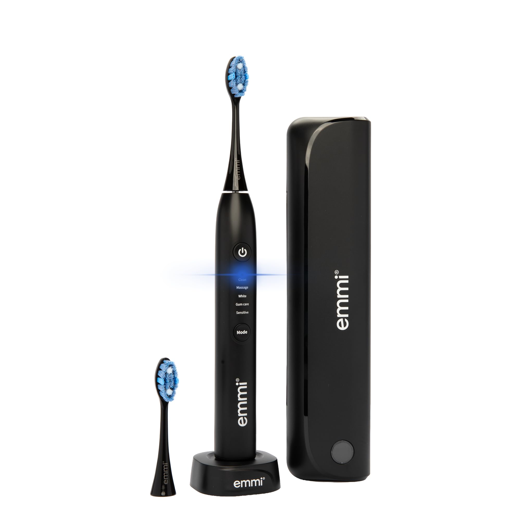 emmi Sonic Flex szczoteczka do zębów – elektryczna szczoteczka do zębów z 5 trybami pracy i 25 poziomami intensywności, etui podróżne UV, bezprzewodowe ładowanie i USB-C, akumulator do 90 dni, w