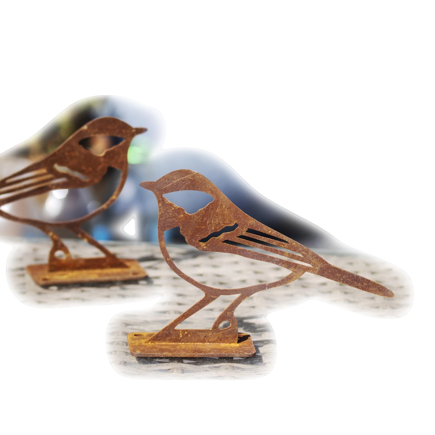 Darthome Set of 2 Rusty Mild Steel Great Tit Bird Silhouette Ornaments, Garden Fence Wall Decor, Rustic Weathered Finish