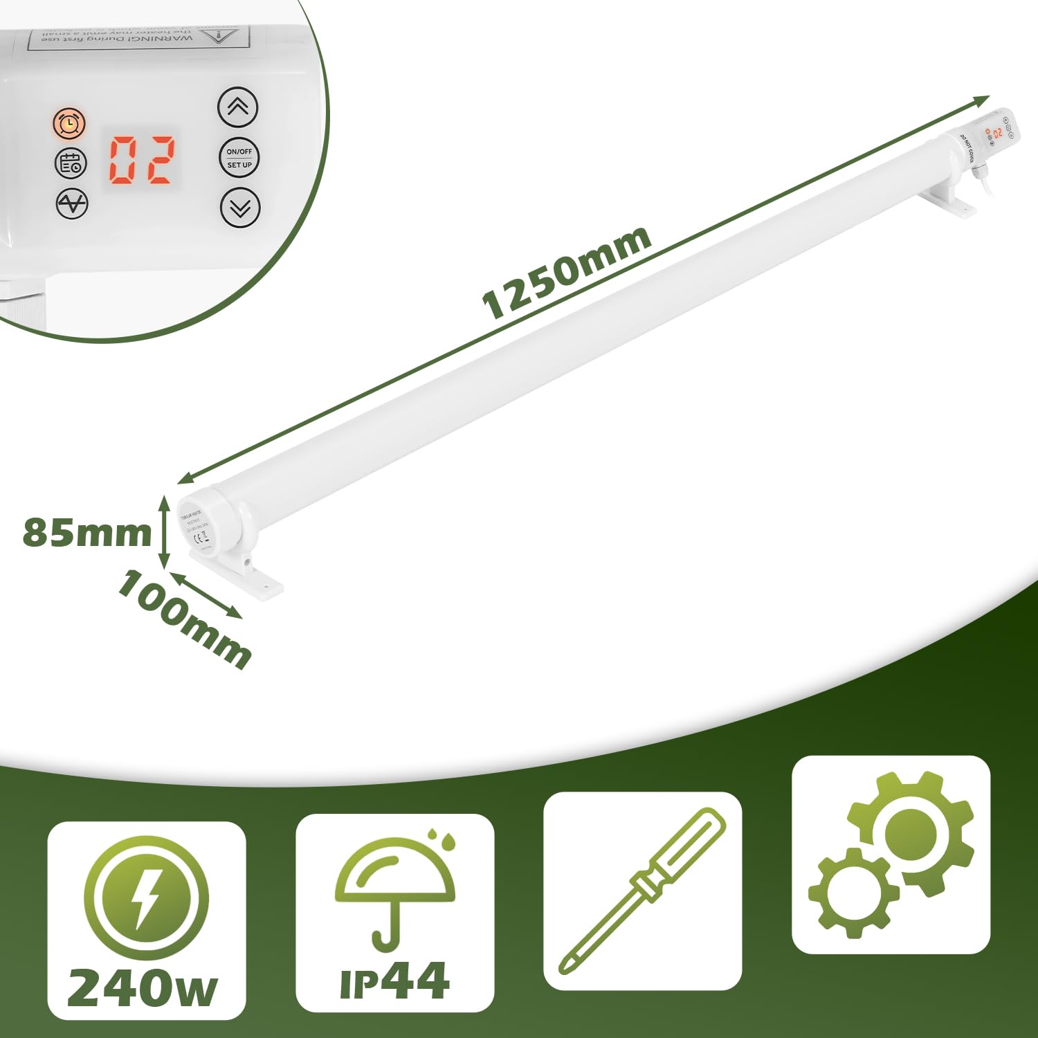 Sonnewelt 240 W ogrzewacz szklarni z termostatem, elektryczny podgrzewacz do szklarni z funkcją timera, programem i cyklem, idealny do szafek i szklarni