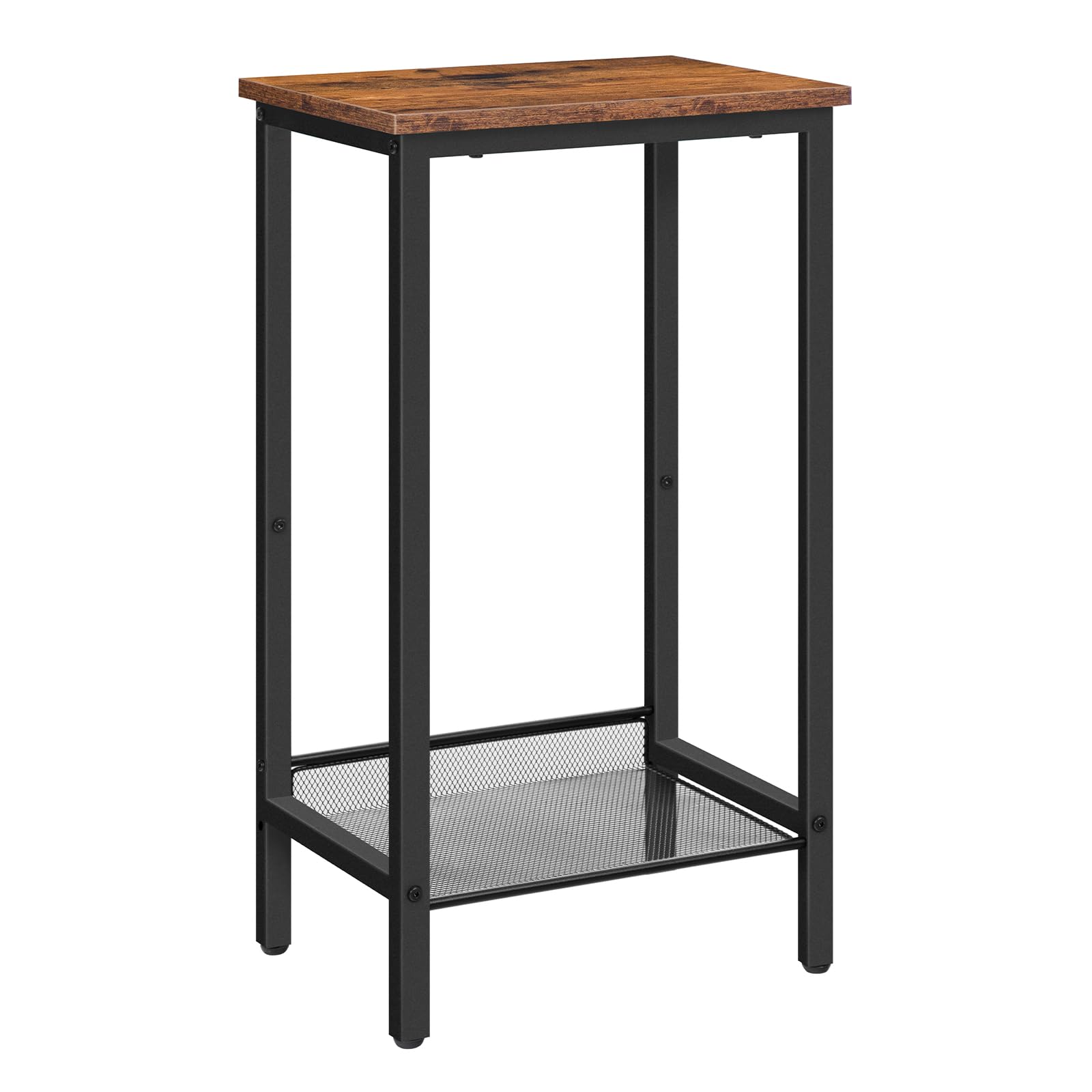 HOOBRO Tall Side Table, Small Hallway Table, Narrow Bedside Table Telephone Table with Adjustable Mesh Shelf, 2-Tier Small Coffee Table for Hallway, Living Room, Rustic Brown and Black EBF03DH01