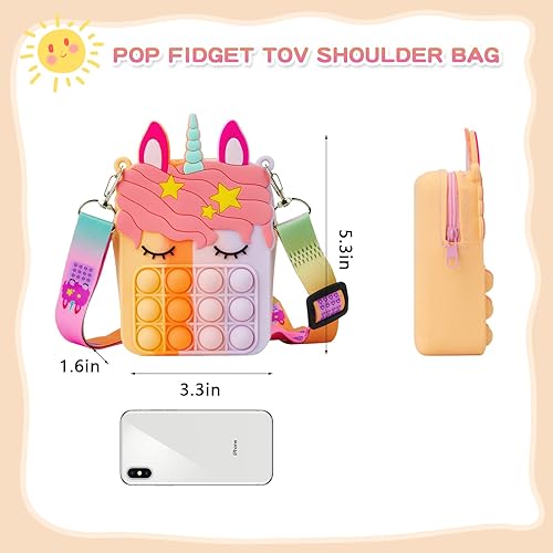 Miniatura 5 de Bolsa de unicornio para niñas, de hombro, con burbujas para reventar, juguetes para la ansiedad, para rellenos de bolsas de fiestas, regalos de