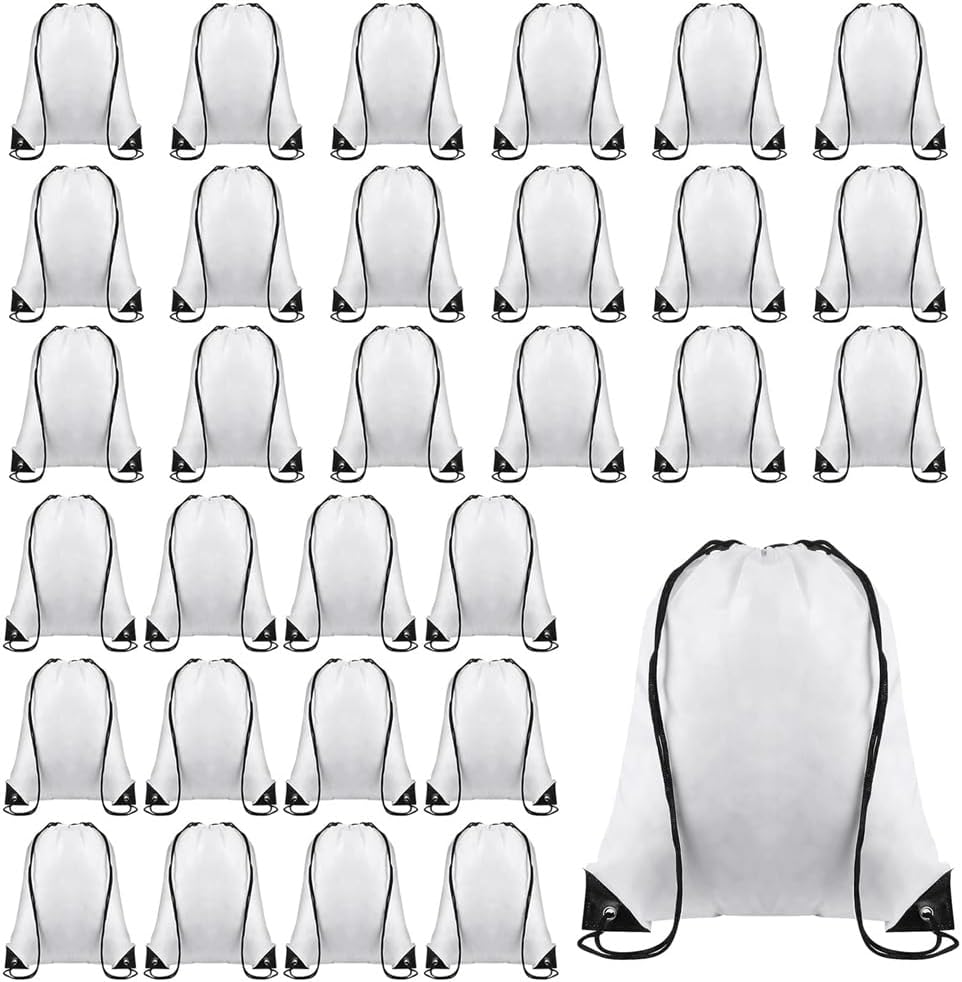 30 Pcs White Drawstring Bags Drawstring Backpack Bulk, String Backpack Cinch Sack Sport Gym Backpack Bags for Yoga Traveling Outdoor Sports,Blank Oxford Cloth Backpacks for Heat Transfer DIY