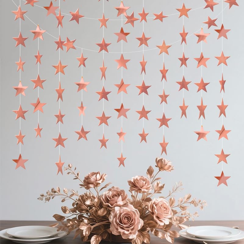 Image of Rose Gold Shining Star Hanging Garland Rose Gold Hanging Sparkling Star Streamer Glitter Bunting Banner Twinkle Backdrop for Wedding Baby Shower Birthday Christmas Decorations 40 Feet
