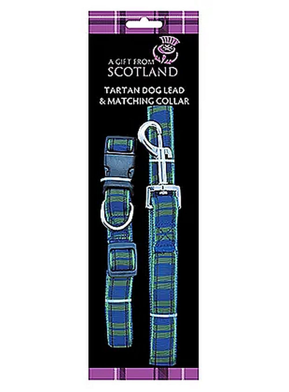 Thistle Products Tartan Dog Collar and Lead Set - Black Watch Scottish Tartan - Adjustable to 55cm - Gift from Scotland Header Card - Small to Medium Dogs