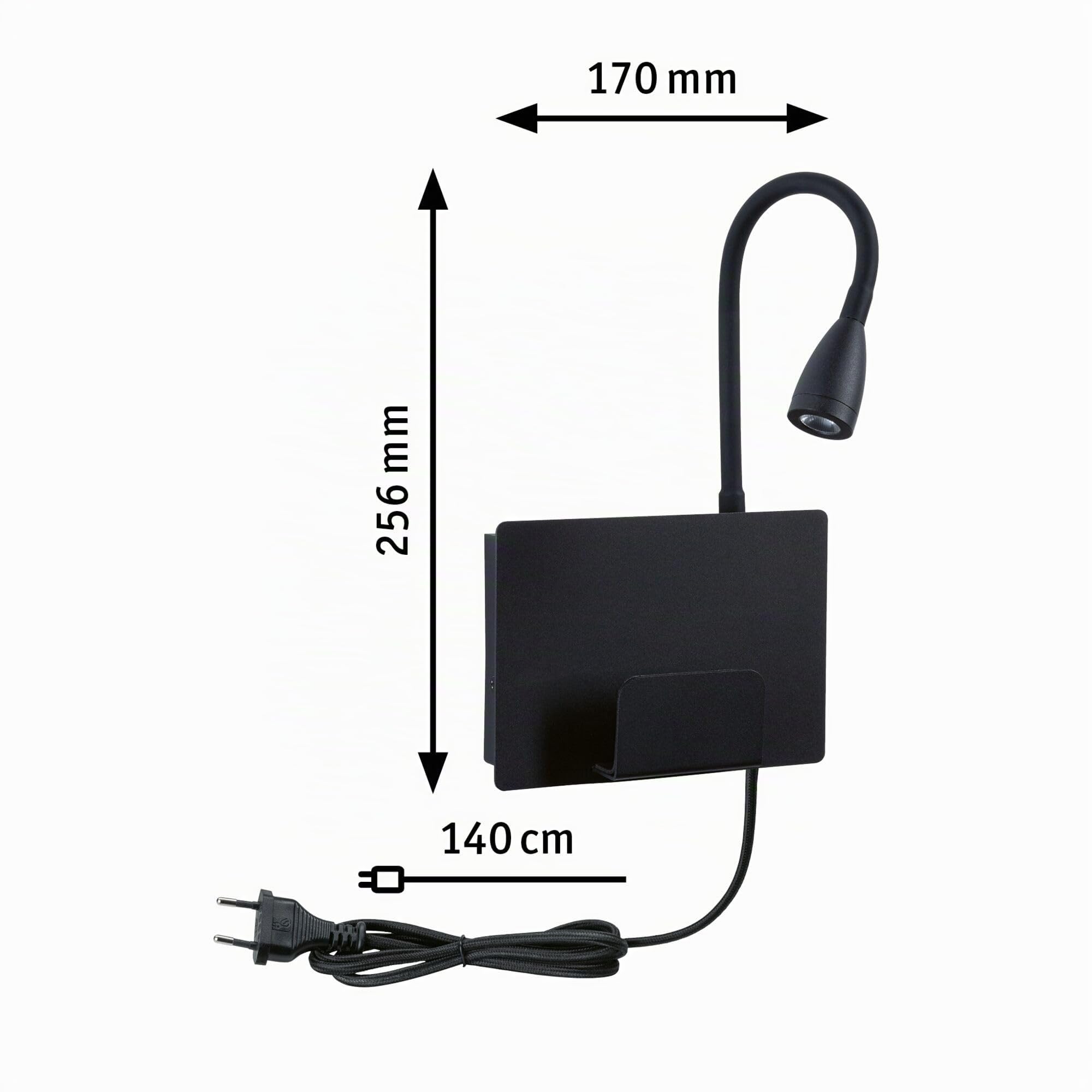 Paulmann 71101 LED Wandleuchte Halina USB C 2700K 200lm 230V 2,4W Schwarz matt Wandleselampe