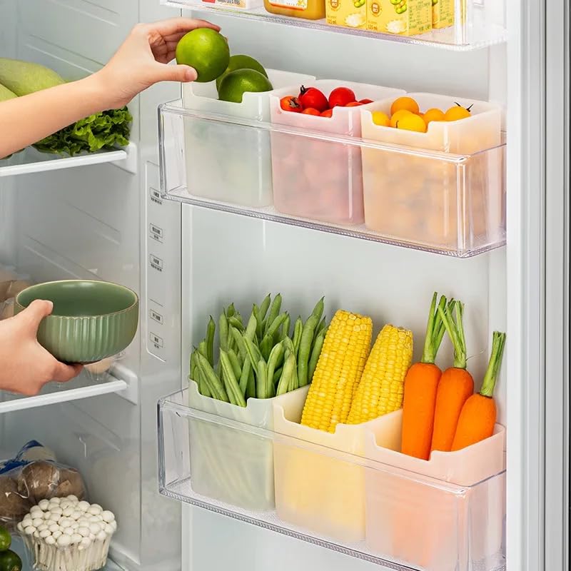 Image of SPECIFY 4 Fridge Multipurpose Containers - Space-Saving Refrigerator Side Door Organizer for Kitchen Fruits, Vegetables - Transparent Storage Boxes