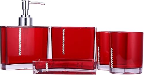 Miniatura 2 de Juego de 5 accesorios de baño de acrílico, incluye botella de emulsión, taza de gárgaras, soporte para cepillos de dientes, jabonera para el hogar,