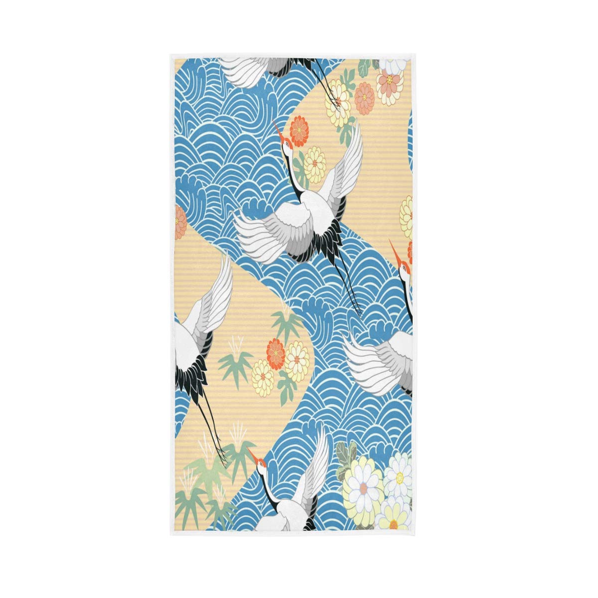 HUYGD Hand Towels Cotton Birds Crane Flowers Pattern Soft Towel Multipurpose Bathroom Beach Towel for Home Kitchen Swim Spa Gym, 30x15 inch