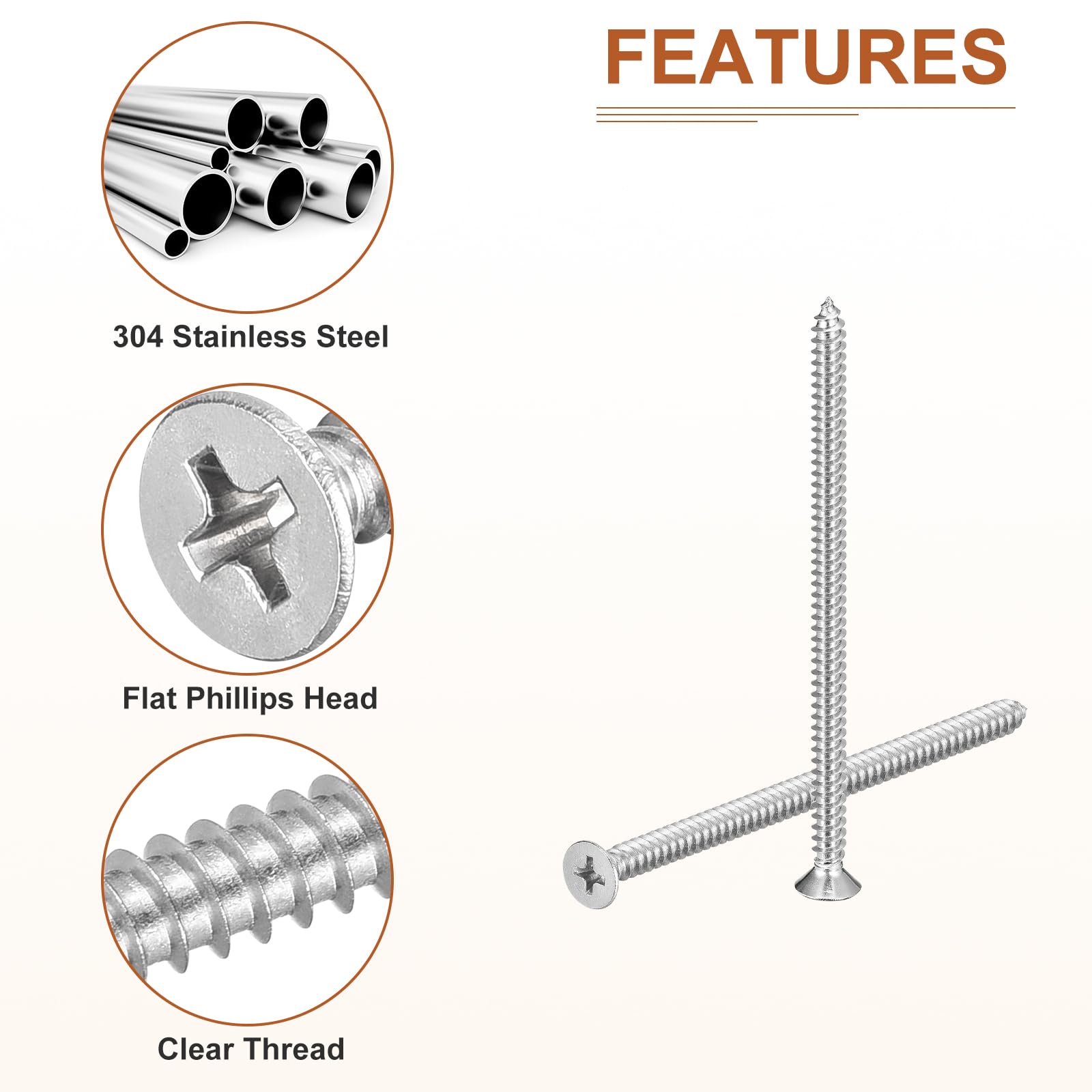 DTGN 25Pcs #10x3-1/2" Flat Head Wood Screws, 304 Stainless Steel Phillips Self Tapping Screws - Good for Woodworking Furniture - Silver - Image 4