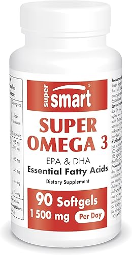 Supersmart - Super Omega 3 1500 mg por día (certificado amigo del mar) - Ácidos grasos EPA y DHA - Suplemento Omega 3 - Aceite de pescado de pesca