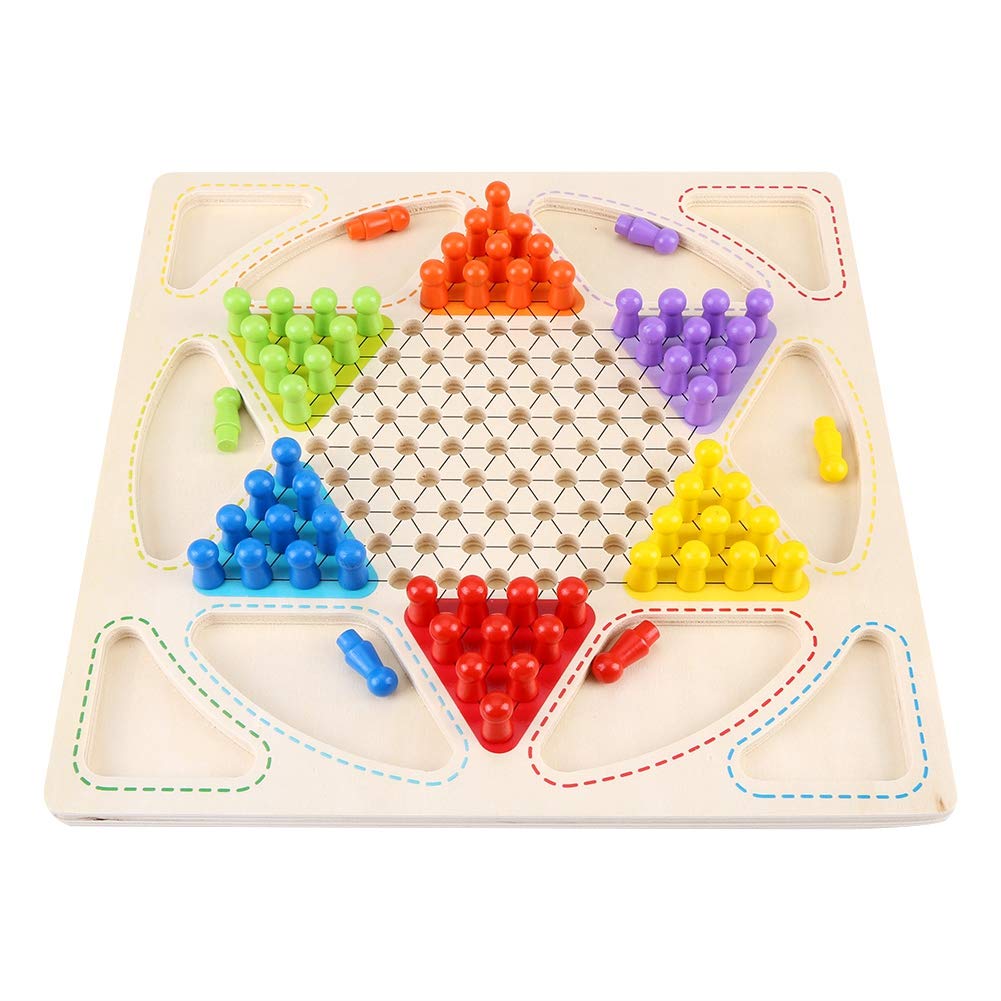 Wooden Chequers Set 12.2 Inches Double Sided Wood Chequers Colourful Game of Chess Flying for Children