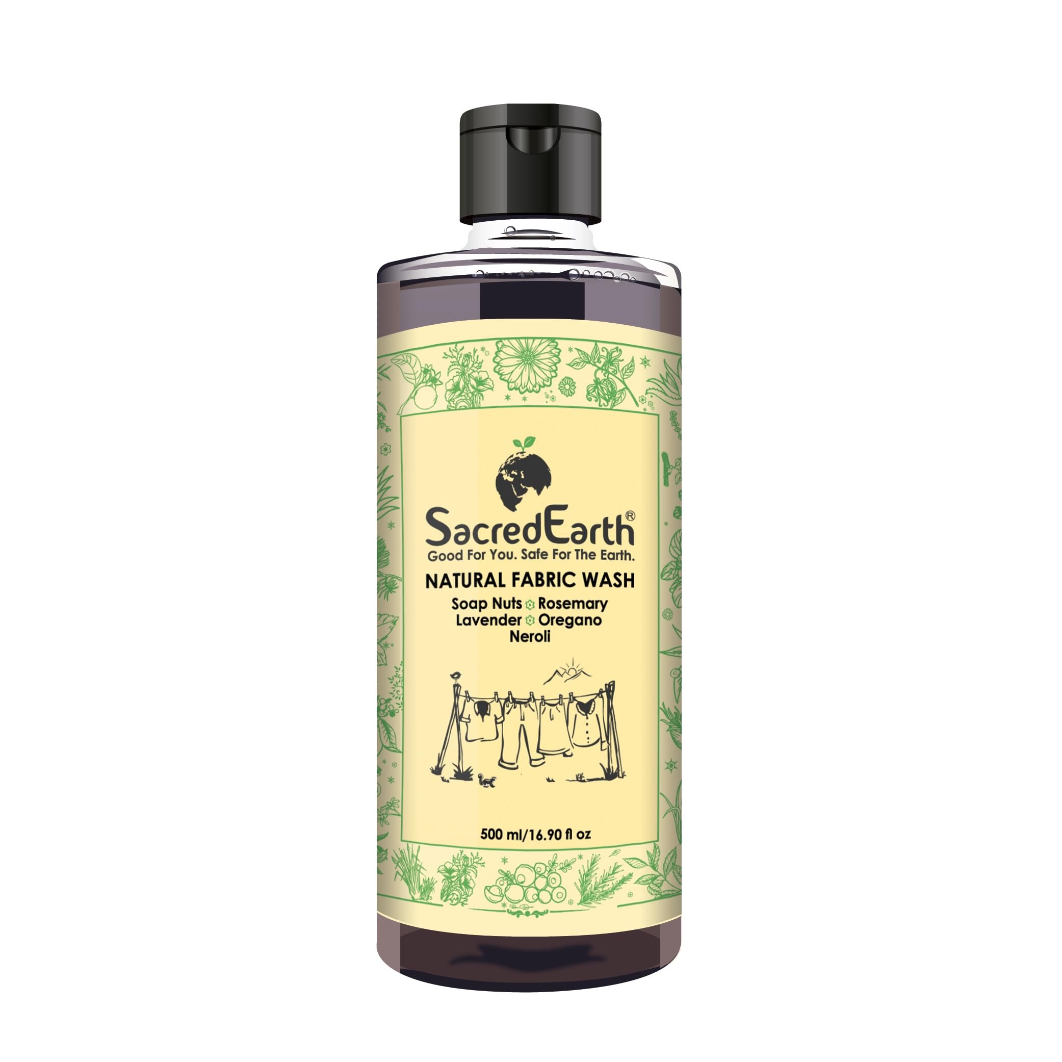 SacredEarth Natural Fabric Liquid Wash with Soap Nuts, Rosemary, Lavender, Oregano and Neroli (500 Ml)
