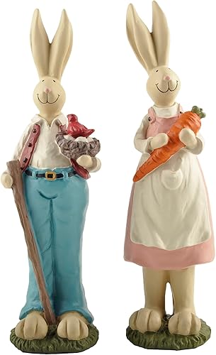 Conejo de Pascua con zanahorias, animales pintados a mano, regalos rústicos de granja, estatua de decoración de césped al aire libre para patio,