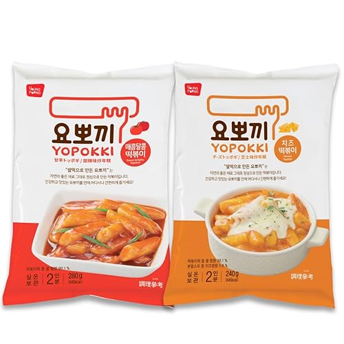 Yopokki Instant Tteokbokki Pack (Sweet & Mild Spicy and Cheese, 2 Packs) Korean Street food with sweet & moderately spicy and cheese sauce Topokki Rice Cake - Quick & Easy to Prepare - 2combo - 8.5 Ounce (Pack of 2)