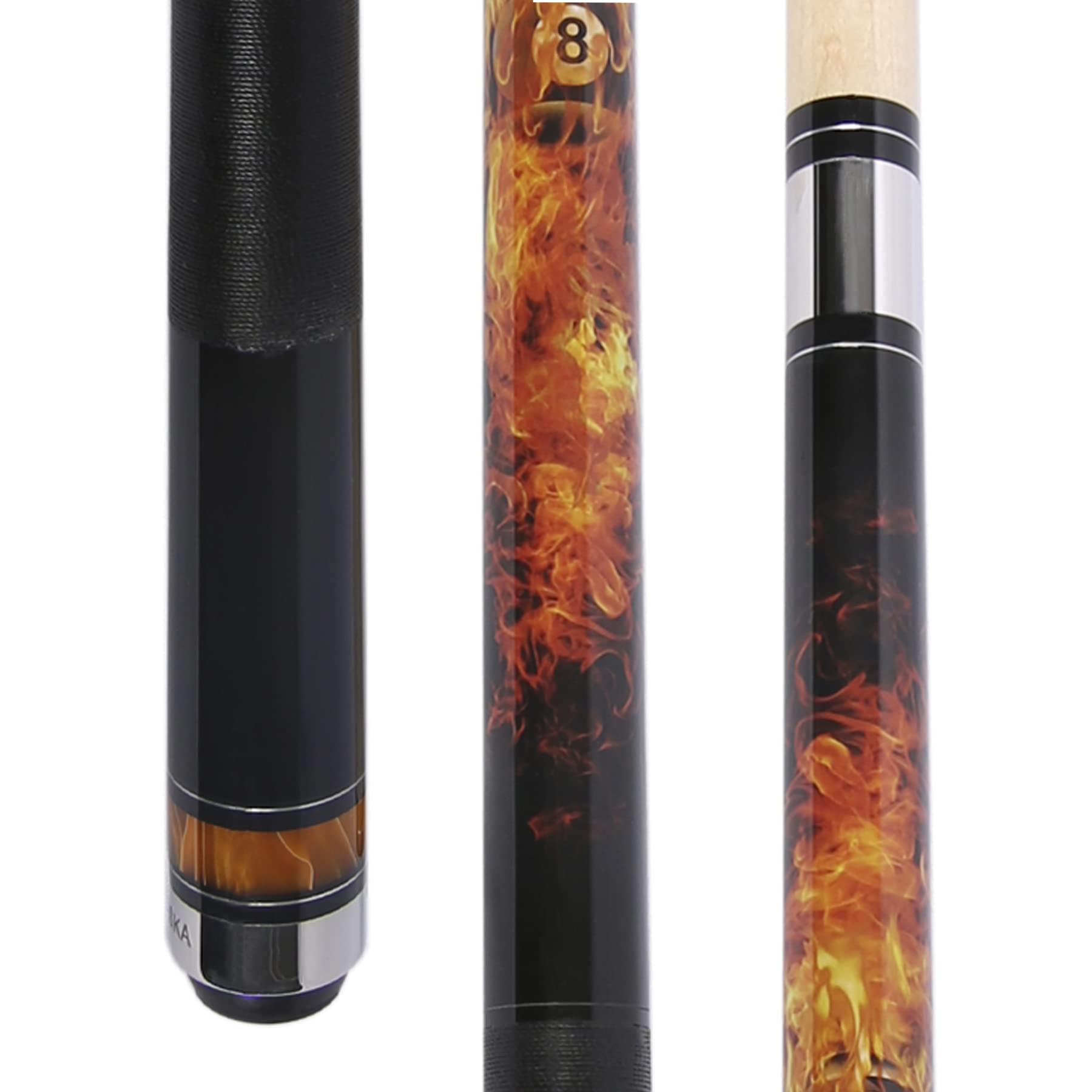 ASKA Jump Break Cue Stick JBC Fireball, 3-Piece Construction, Jump/Break Cue. 13mm Tip, Hard Rock Canadian Maple