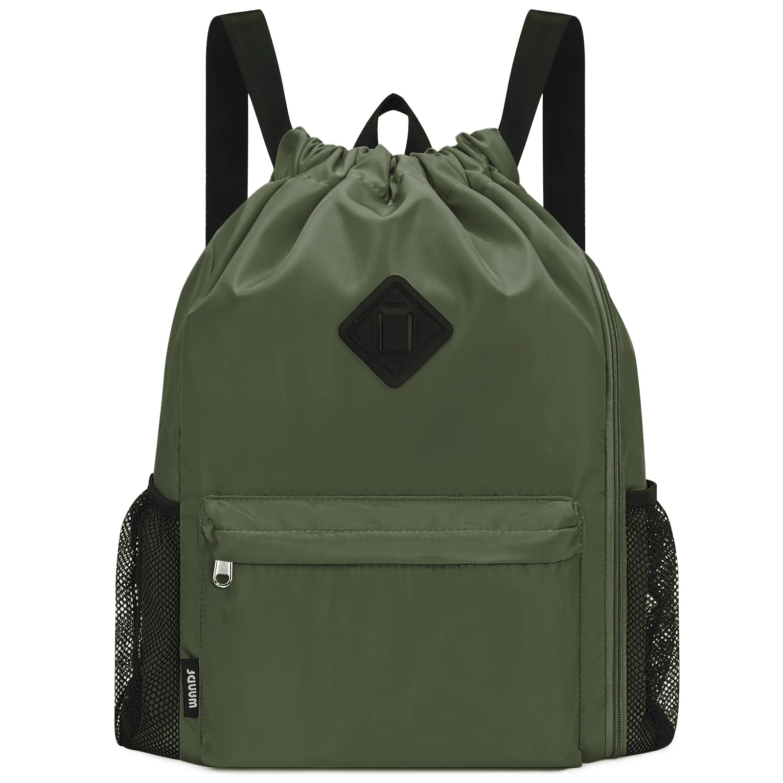 WANDF Mochila con cordón, bolsa de deporte con compartimento para zapatos, mochila de cincha resistente al agua para hombres y mujeres (Negro) — view 11