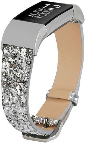 Correas brillantes compatibles con Fitbit Charge 2 correa de repuesto de cuero brillante con purpurina compatible con pulseras Fitbit Charge 2