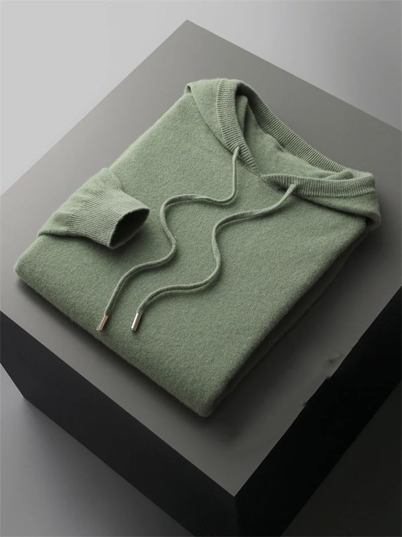 Men's Winter Sweater Pullovers Hooded Cashmere 100 Percent Merino Wool Casual Long Sleeve Jumpers Clothes Tops