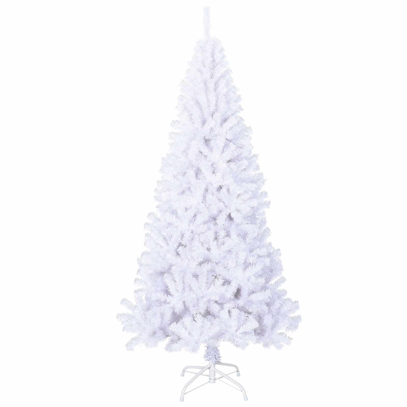 Albero di Natale Artificiale Bianco 210cm in PVC e Acciaio con 300 Luci LED, 8 Modalità di Flash, Alimentazione USB, 1210 Punte, per Soggiorno, Corridoio, Balcone e Terrazza