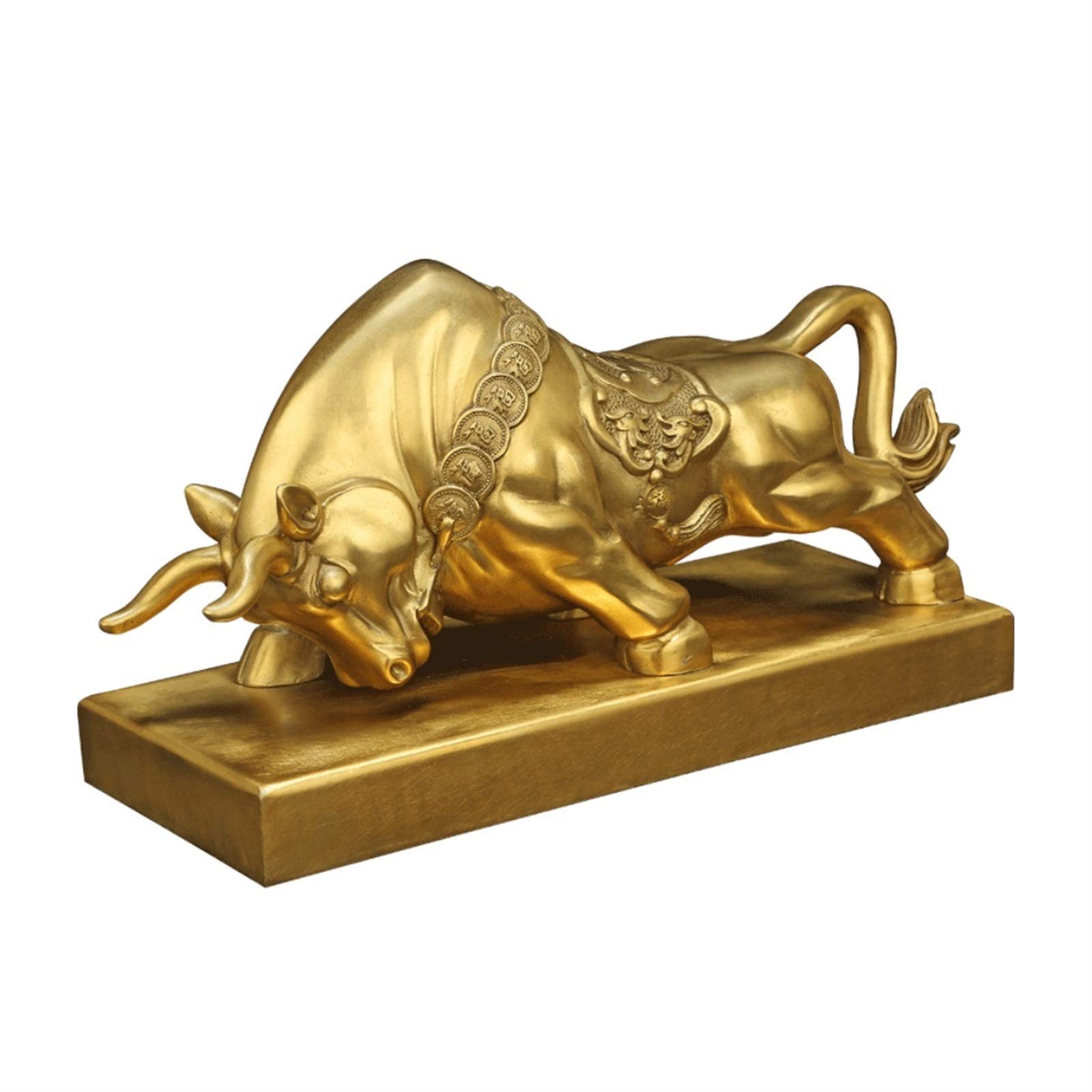 IUokLU Copper Cow Ornaments All Copper Cow Craft Decorations Lucky Desk Room Living Room Feng Shui Wall Street Cow Figurine Statue (size_name M)