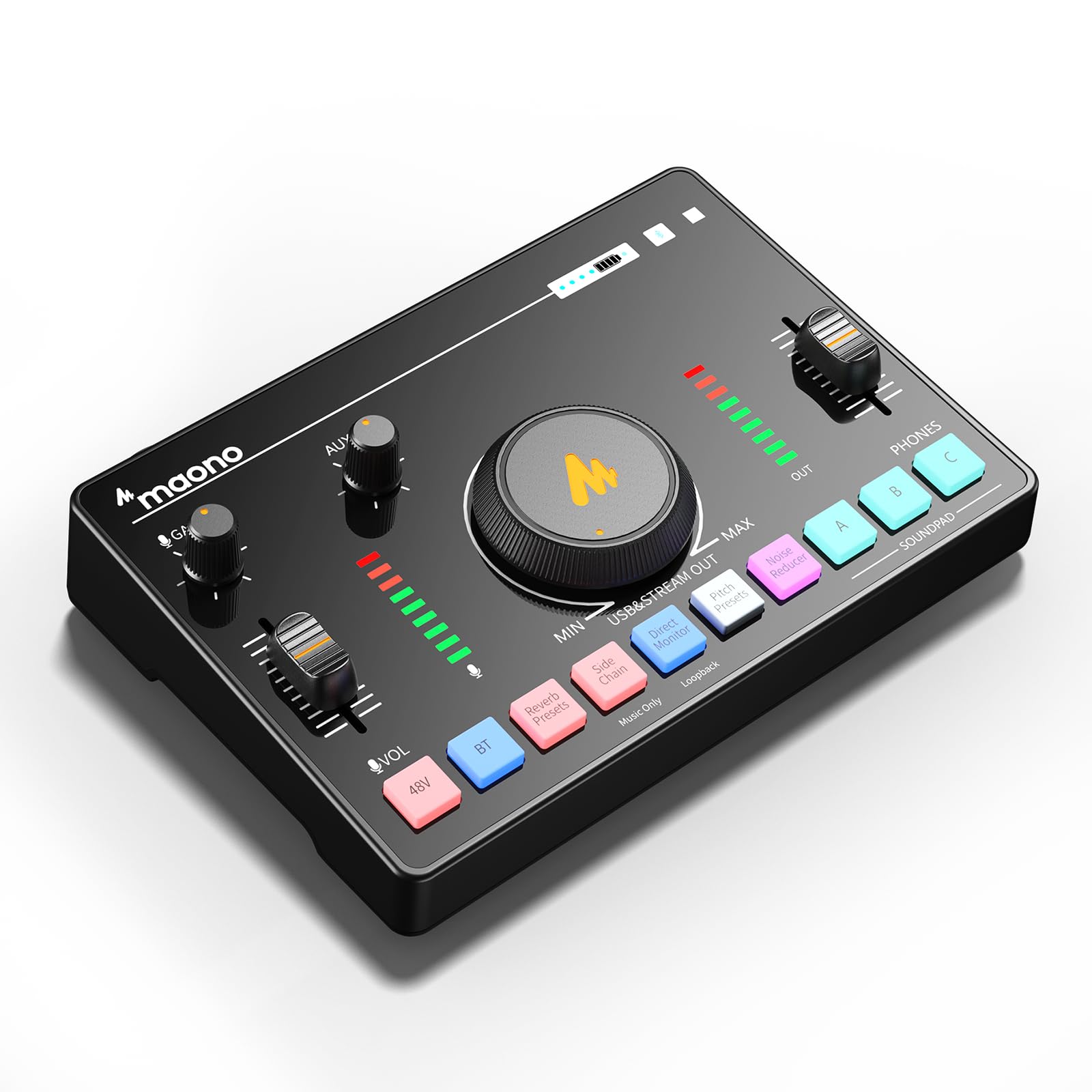 MAONOStreaming Audio Mixer, Audio Interface with Pro-preamp, Bluetooth, Built-in Battery, 48V Phantom Power for Live Streaming, Podcasting, Gaming MaonoCaster AMC2 NEO (MATTE BLACK)