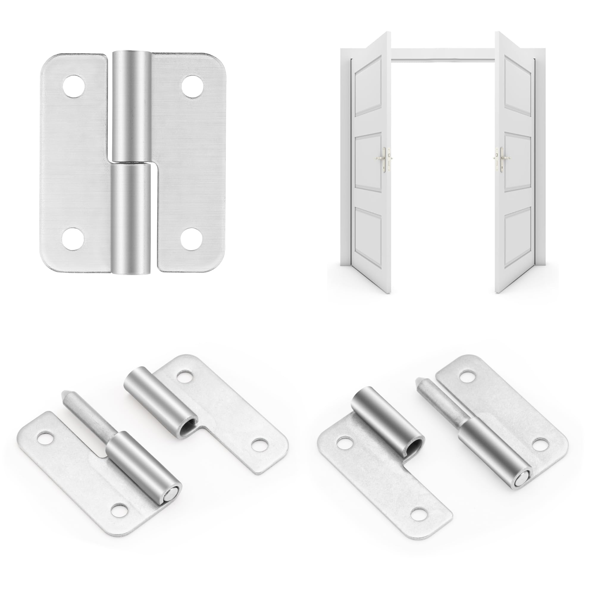 HSMT-hinges 2.5 Inch Lift Off Hinges, Stainless Steel 304 Flag Hinge Set for Left and Right Handed Doors (4 PCS Each) - Removable Hinges for Wooden