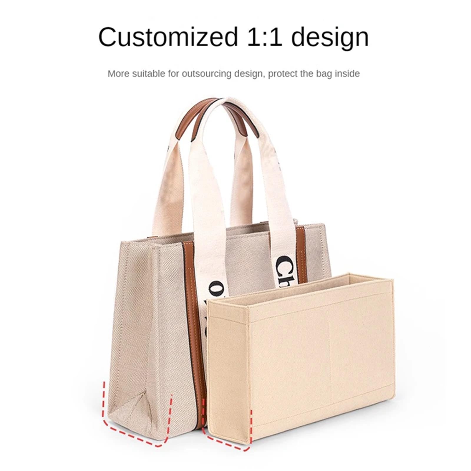 Forro interior de bolso Bolsa organizadora de bolsos, bolsa fieltro for guardar maquillaje, con cremallera, bolso mano for mujer, for cosméticos(L grey simple)